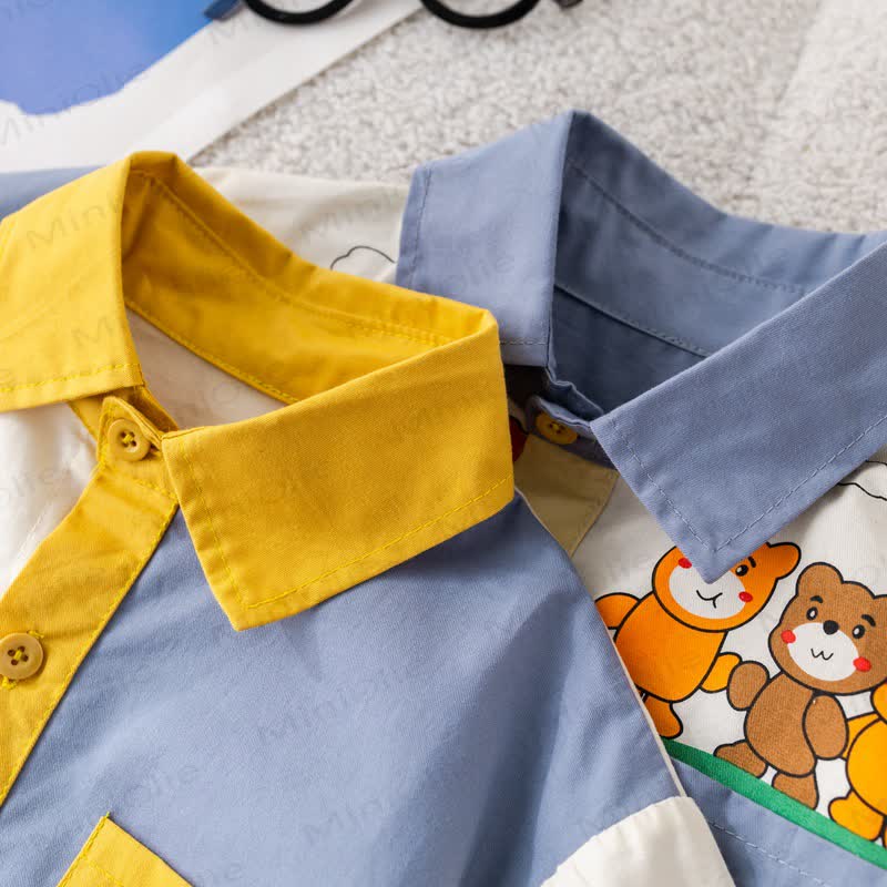 Toddler Baby Boy Bear Colorblock Shirt and Denim Jogger 2-piece Set - image 5