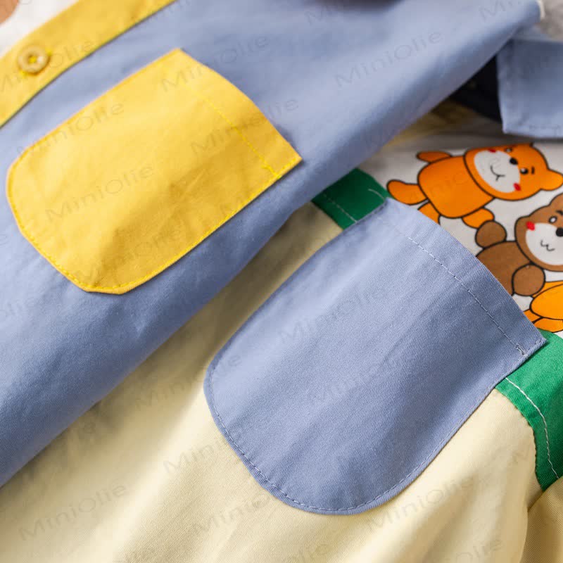 Toddler Baby Boy Bear Colorblock Shirt and Denim Jogger 2-piece Set - image 6