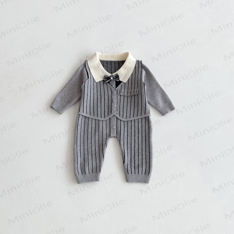 Baby Knit Bow Tie Gentleman Style Romper - image 4