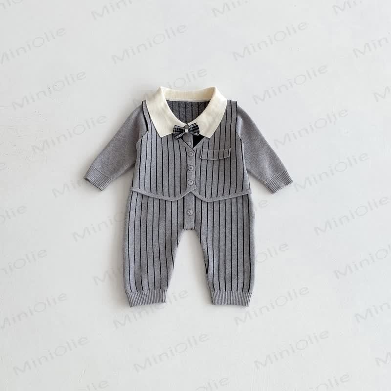 Baby Knit Bow Tie Gentleman Style Romper - image 4