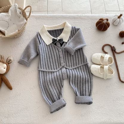 Baby Knit Bow Tie Gentleman Style Romper - image 3