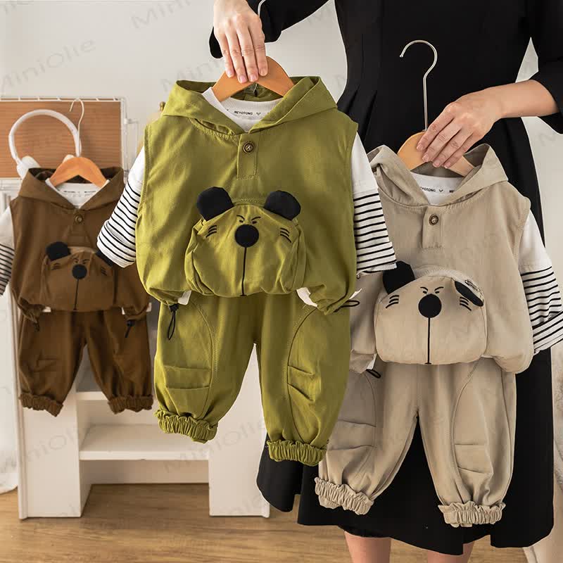 Baby Toddler Boy Bear Pocket Hooded 3-piece Set - image 1