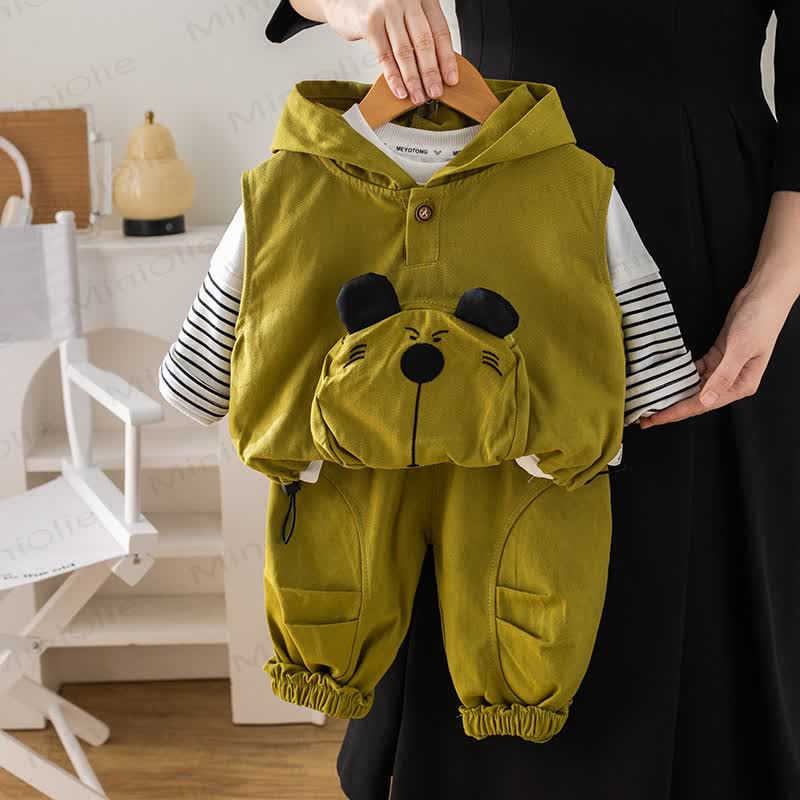 Baby Toddler Boy Bear Pocket Hooded 3-piece Set - Green - 4-5T - image 3
