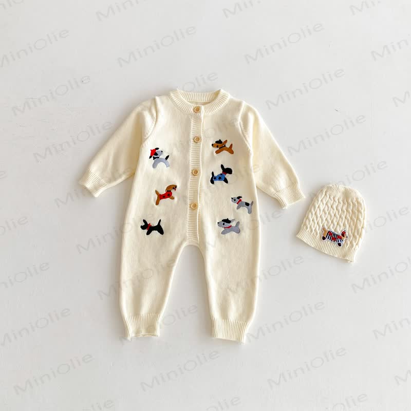 Baby Puppy Knit Romper with Hat - Beige - 18-24M - image 3