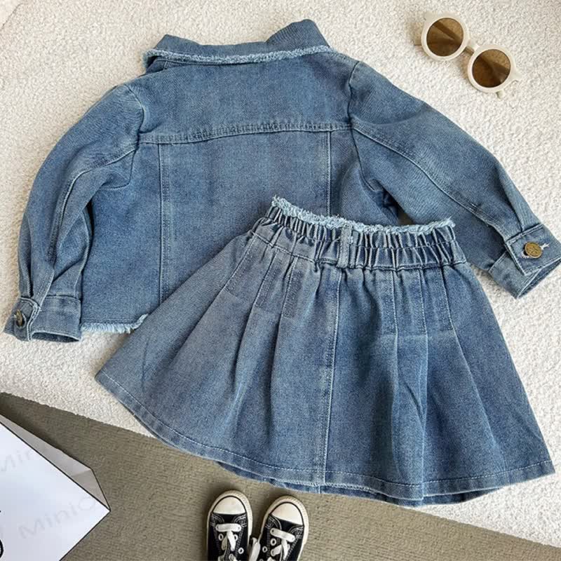 Toddler Girl Frayed Hem Denim Jacket and Skirt 2-piece Set - image 2