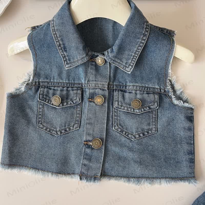 Toddler Girl Denim Vest and Pleated Skirt 2-piece Set - image 3