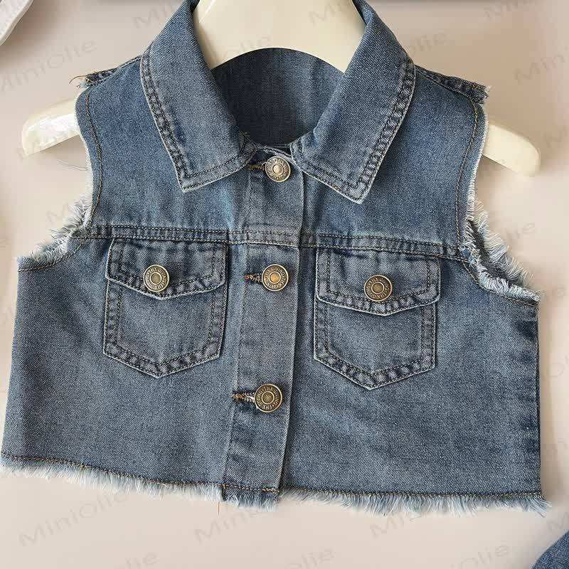 Toddler Girl Denim Vest and Pleated Skirt 2-piece Set - image 3