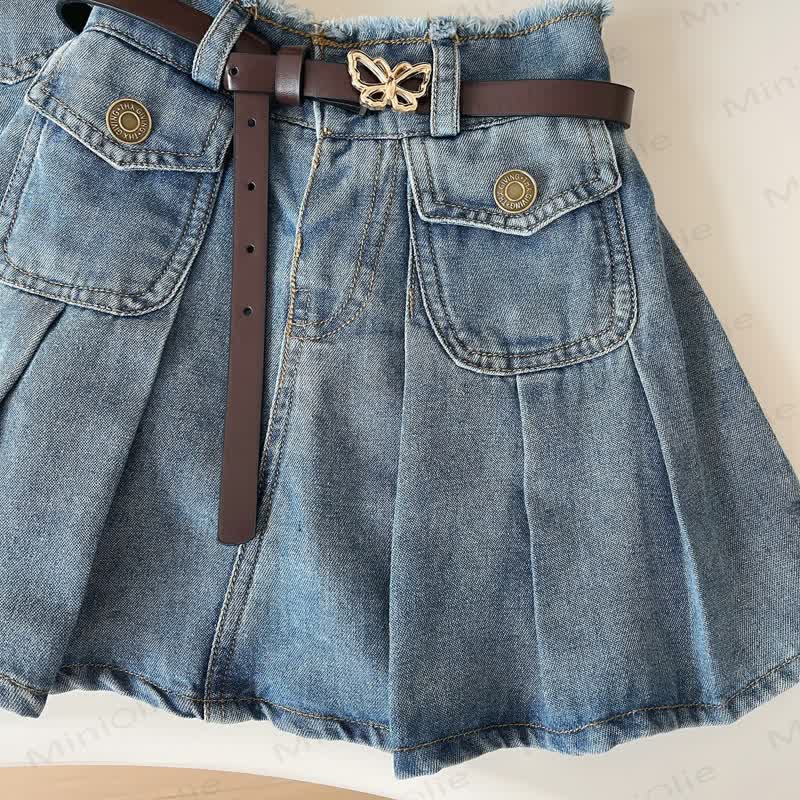 Toddler Girl Denim Vest and Pleated Skirt 2-piece Set - image 5