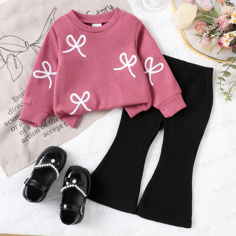 Baby Toddler Girl Pink Bow Print Sweatshirt and Pants 2-piece Set - Pink - 2-3Y - image 1