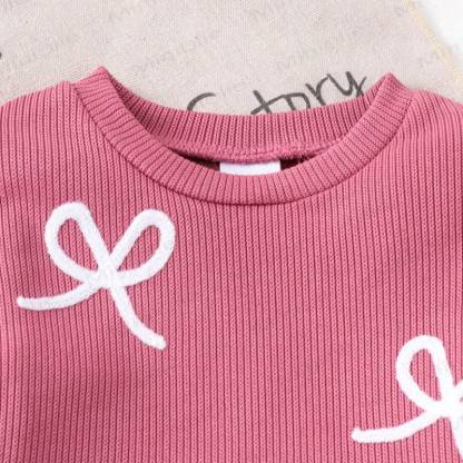 Baby Toddler Girl Pink Bow Print Sweatshirt and Pants 2-piece Set - image 3