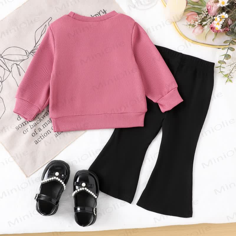 Baby Toddler Girl Pink Bow Print Sweatshirt and Pants 2-piece Set - image 2