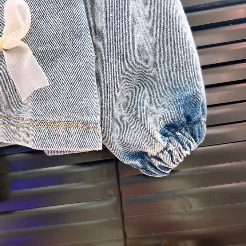 Toddler Girl Bow Denim Jacket Dress Set - image 6