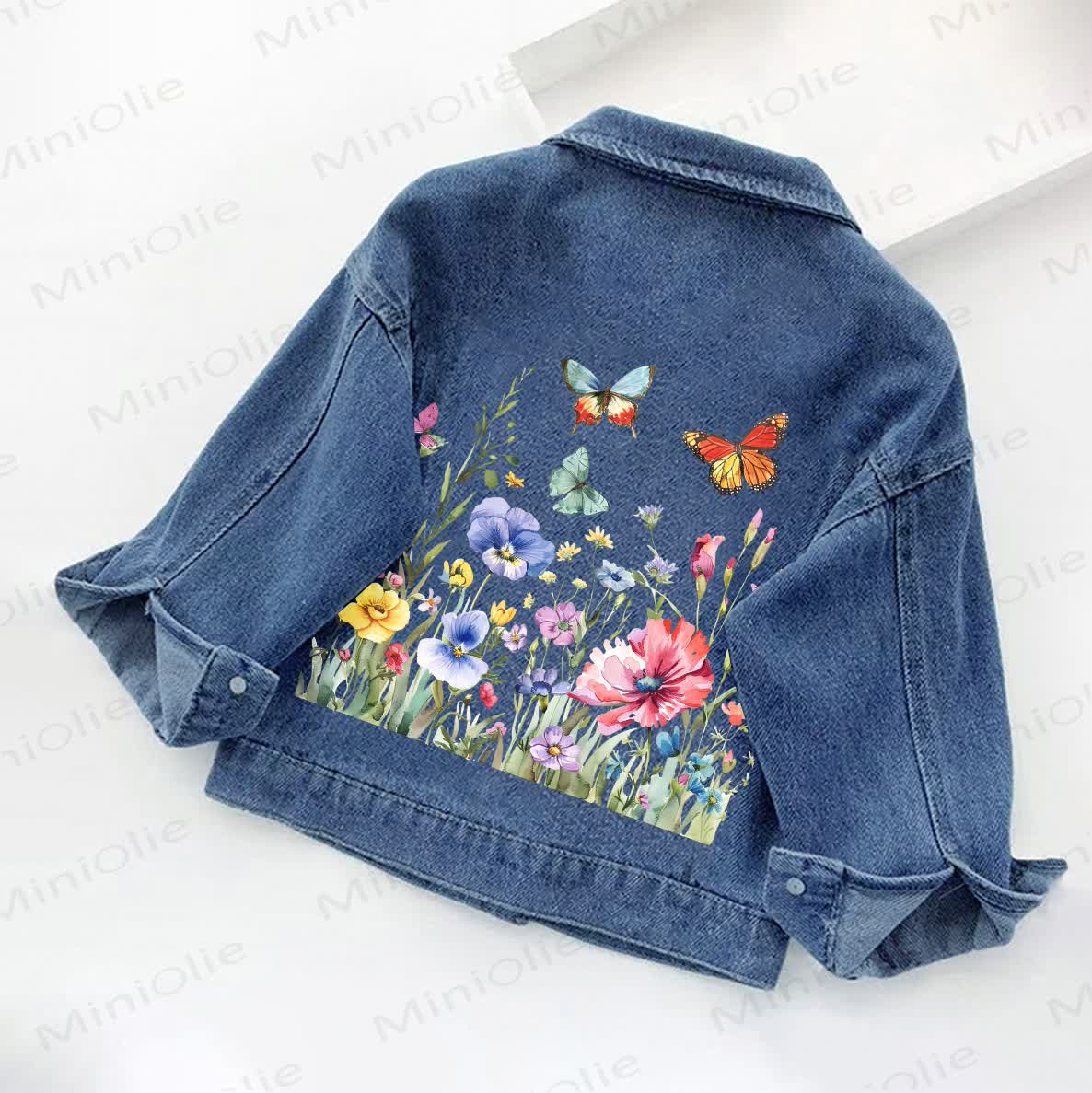 Toddler Kid Watercolor Butterfly And Flower Print Denim Jacket - image 2