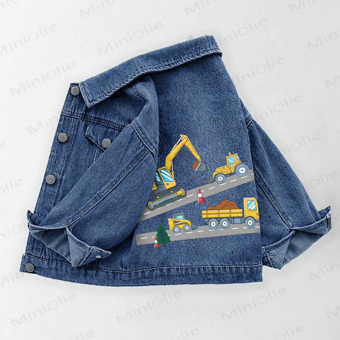 Toddler Kid Construction Vehicle Print Denim Jacket - Blue - 10-11T - image 1