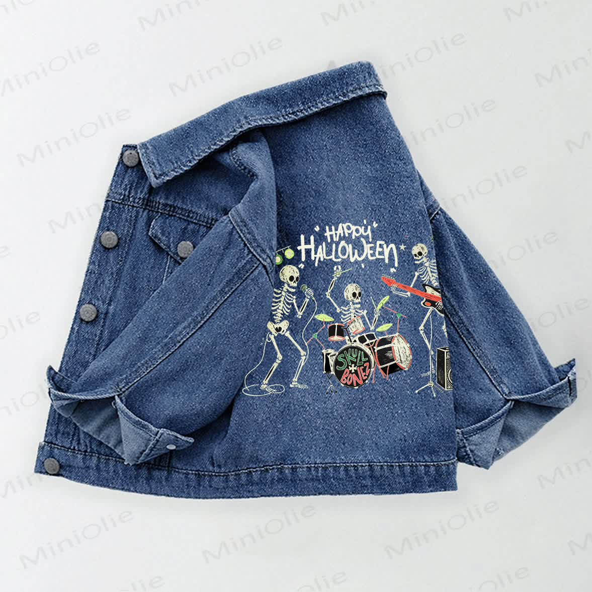 HAPPY HALLOWEEN Toddler Kid Skeleton Print Denim Jacket - Blue - 10-11T - image 1