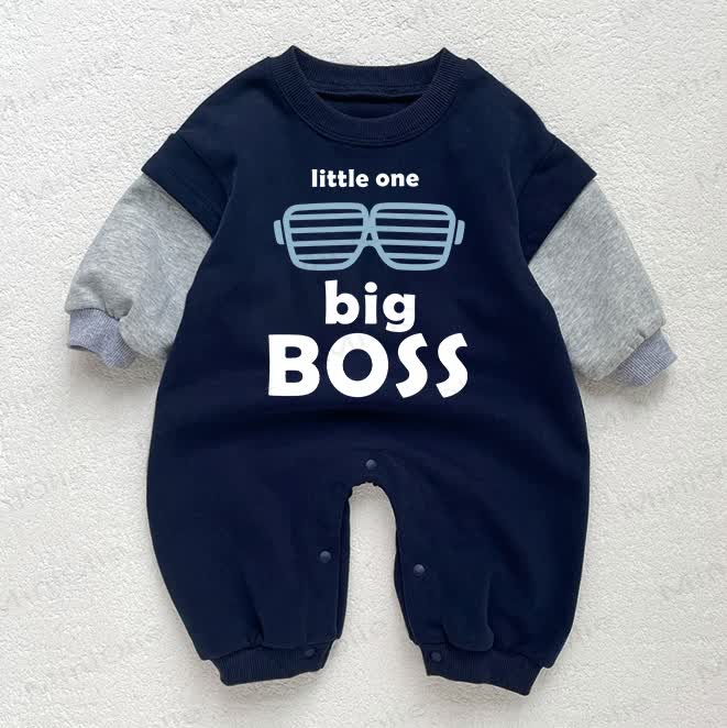 LITTLE ONE BIG BOSS Baby Toddler Glasses Print Dark Blue Color Block Romper - Dark Blue - 18-24M - image 1