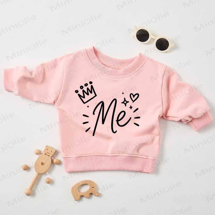 ME Baby Girl Pink Crown And Heart Print Sweatshirt - Pink - 2-3T - image 1