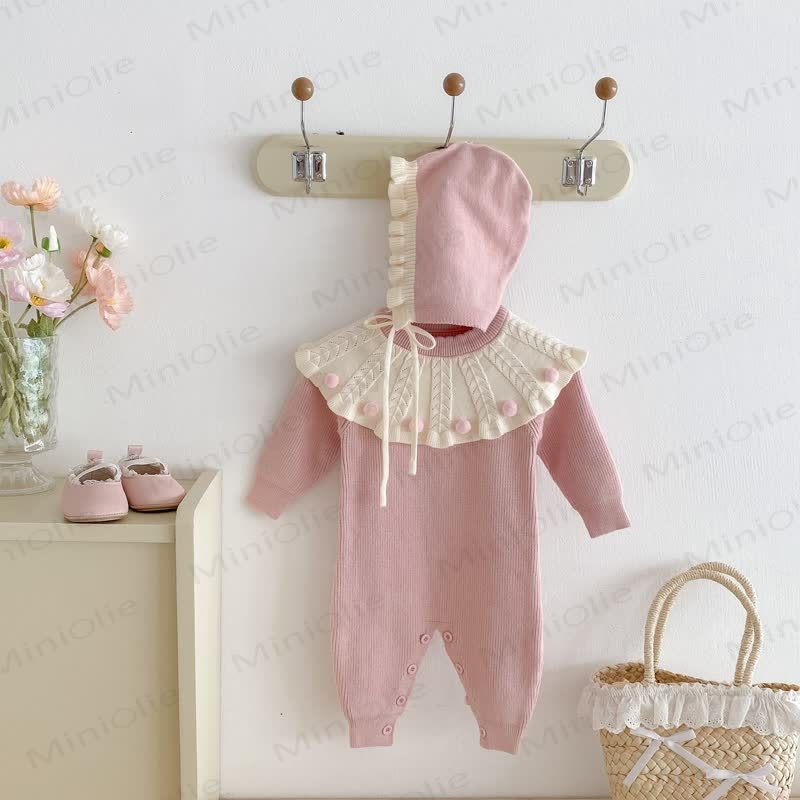 Baby Knit Ruffle Collar Romper with Hat - image 4