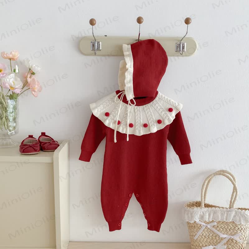 Baby Knit Ruffle Collar Romper with Hat - image 7