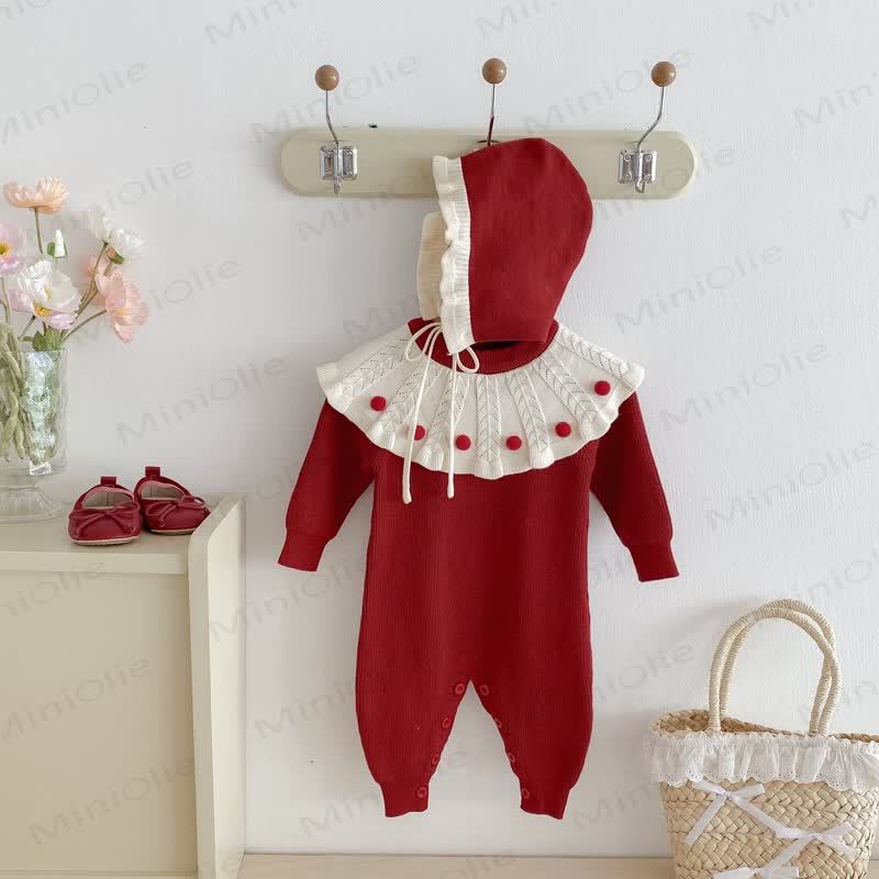 Baby Knit Ruffle Collar Romper with Hat - image 7
