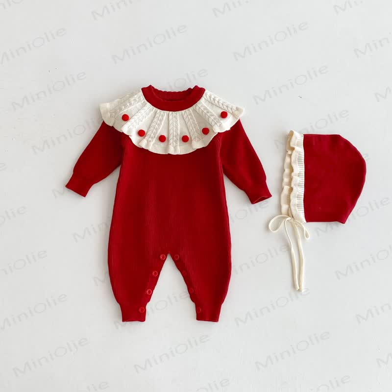 Baby Knit Ruffle Collar Romper with Hat - image 8