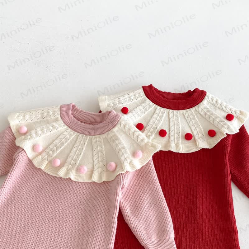 Baby Knit Ruffle Collar Romper with Hat - image 9