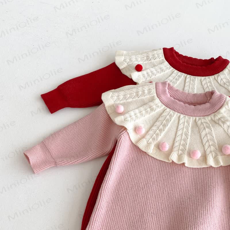 Baby Knit Ruffle Collar Romper with Hat - image 11