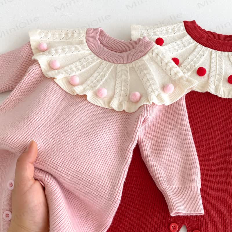 Baby Knit Ruffle Collar Romper with Hat - image 10