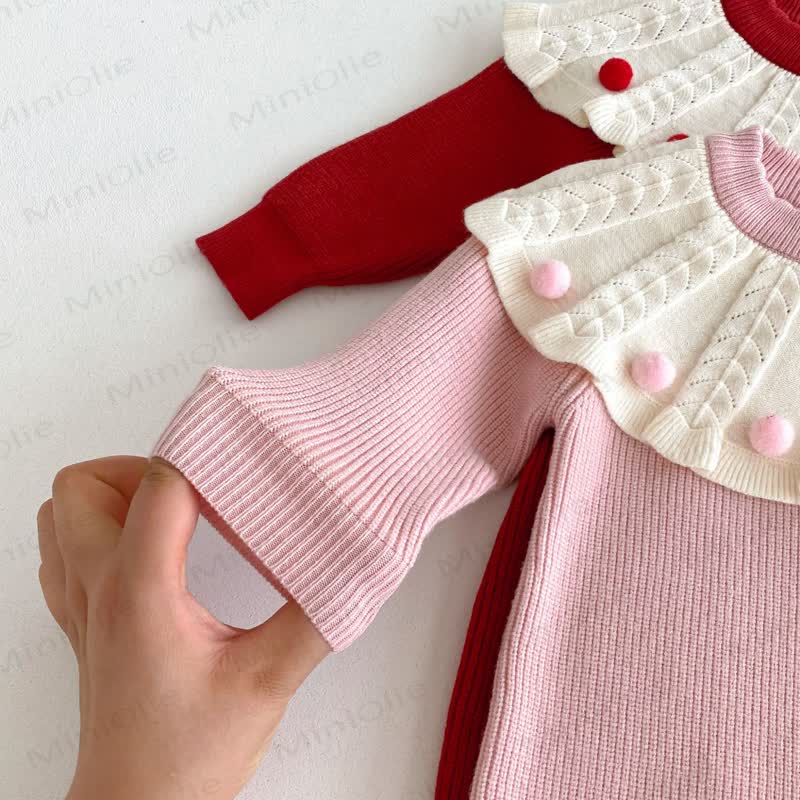 Baby Knit Ruffle Collar Romper with Hat - image 12