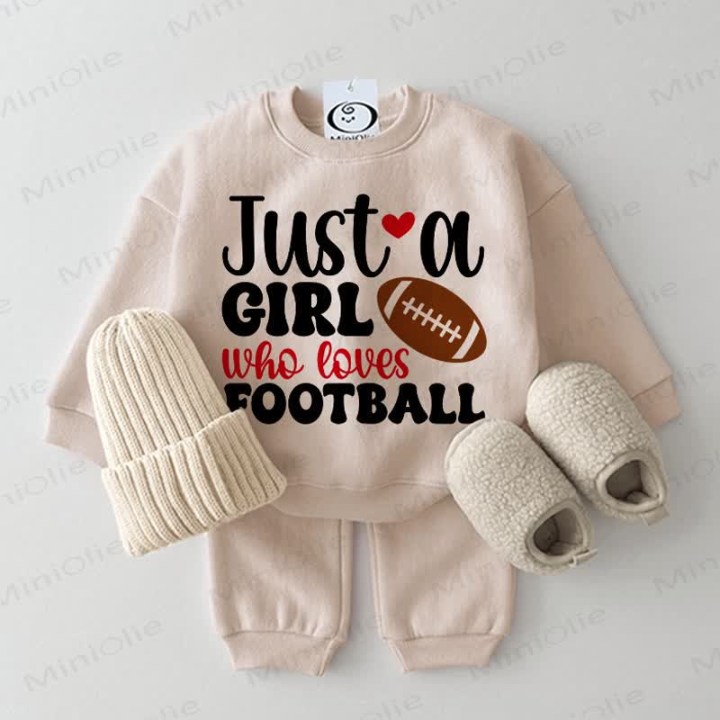 JUST A GIRL WHO LOVES FOOTBALL Baby Beige Sweatshirt 2-piece Set - Beige - 2-3T - image 1