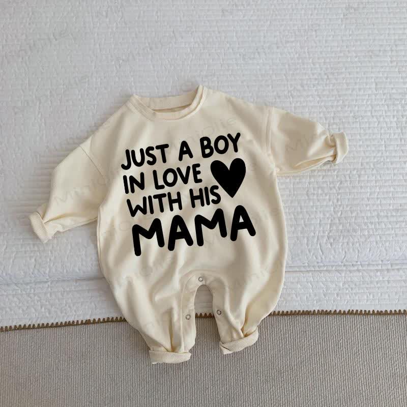 JUST A BOY IN LOVE WITH HIS MAMA Baby Heart Print Beige Romper - Beige - 2-3T - image 1