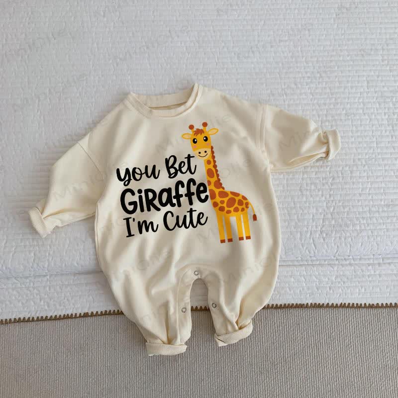 YOU BET GIRAFFE I'M CUTE Baby Toddler Animal Print Beige Romper - Beige - 2-3T - image 1