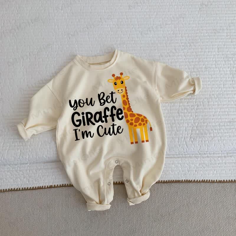YOU BET GIRAFFE I'M CUTE Baby Toddler Animal Print Beige Romper - Beige - 2-3T - image 1