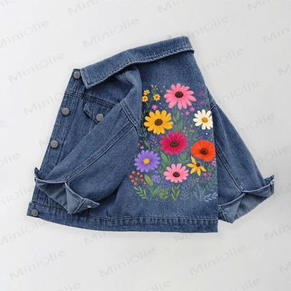 Toddler Kid Flower Print Denim Jacket - Blue - 10-11T - image 1