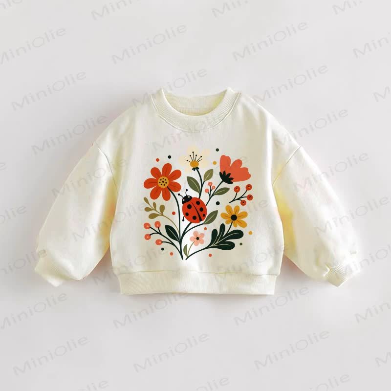 Baby Toddler Flower and Insect Print Cream Sweatshirt - Cream - 3-5T - image 1