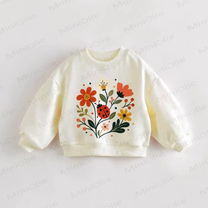 Baby Toddler Flower and Insect Print Cream Sweatshirt - Cream - 3-5T - image 1