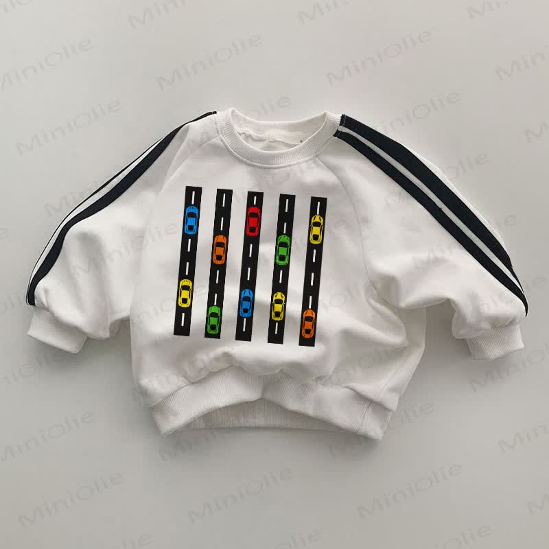 Baby Roadway Black Striped Sleeve White Sweatshirt - White - 2-3T - image 1
