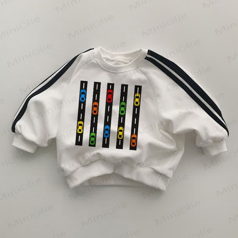 Baby Roadway Black Striped Sleeve White Sweatshirt - White - 2-3T - image 1