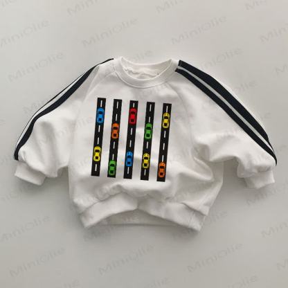 Baby Roadway Black Striped Sleeve White Sweatshirt - White - 2-3T - image 1