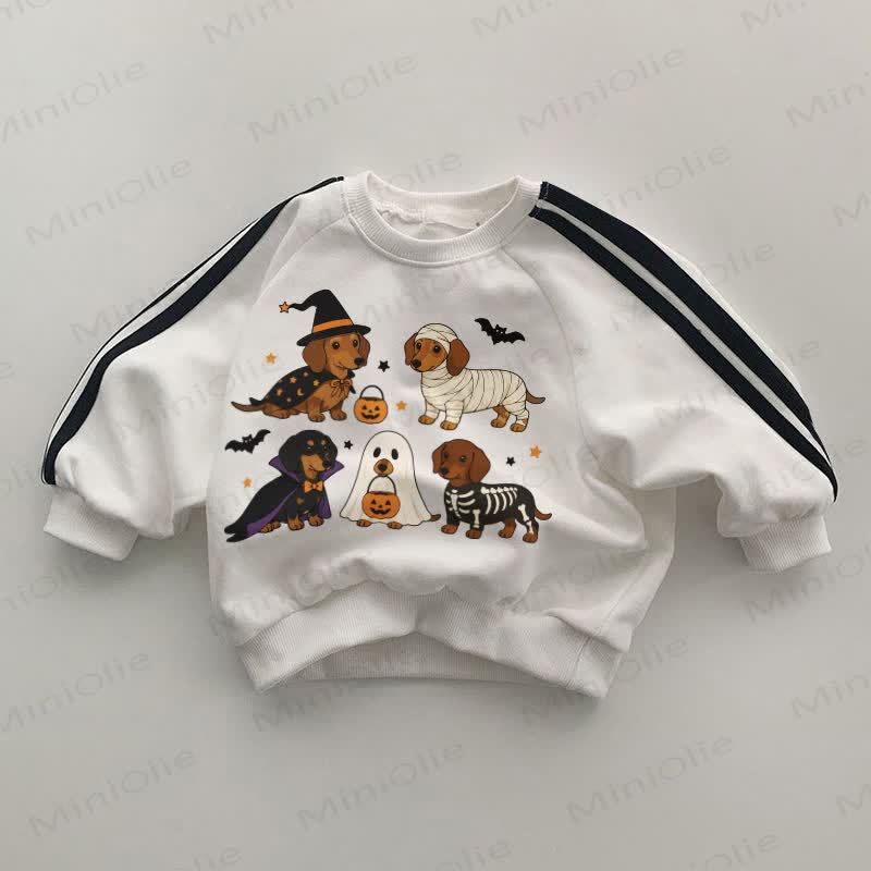 Baby Halloween Dog Black Striped Sleeve White Sweatshirt - White - 2-3T - image 1