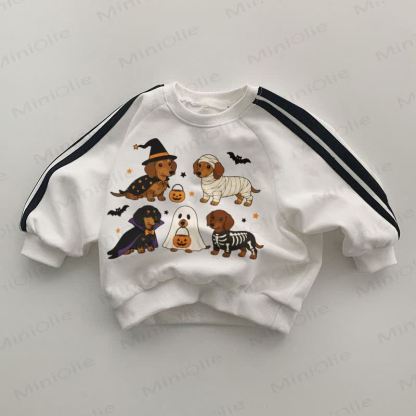 Baby Halloween Dog Black Striped Sleeve White Sweatshirt - White - 2-3T - image 1