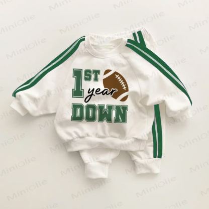 1ST YEAR DOWN Baby Toddler Green Striped 2-piece Set - White&Green - 3-5T - image 1
