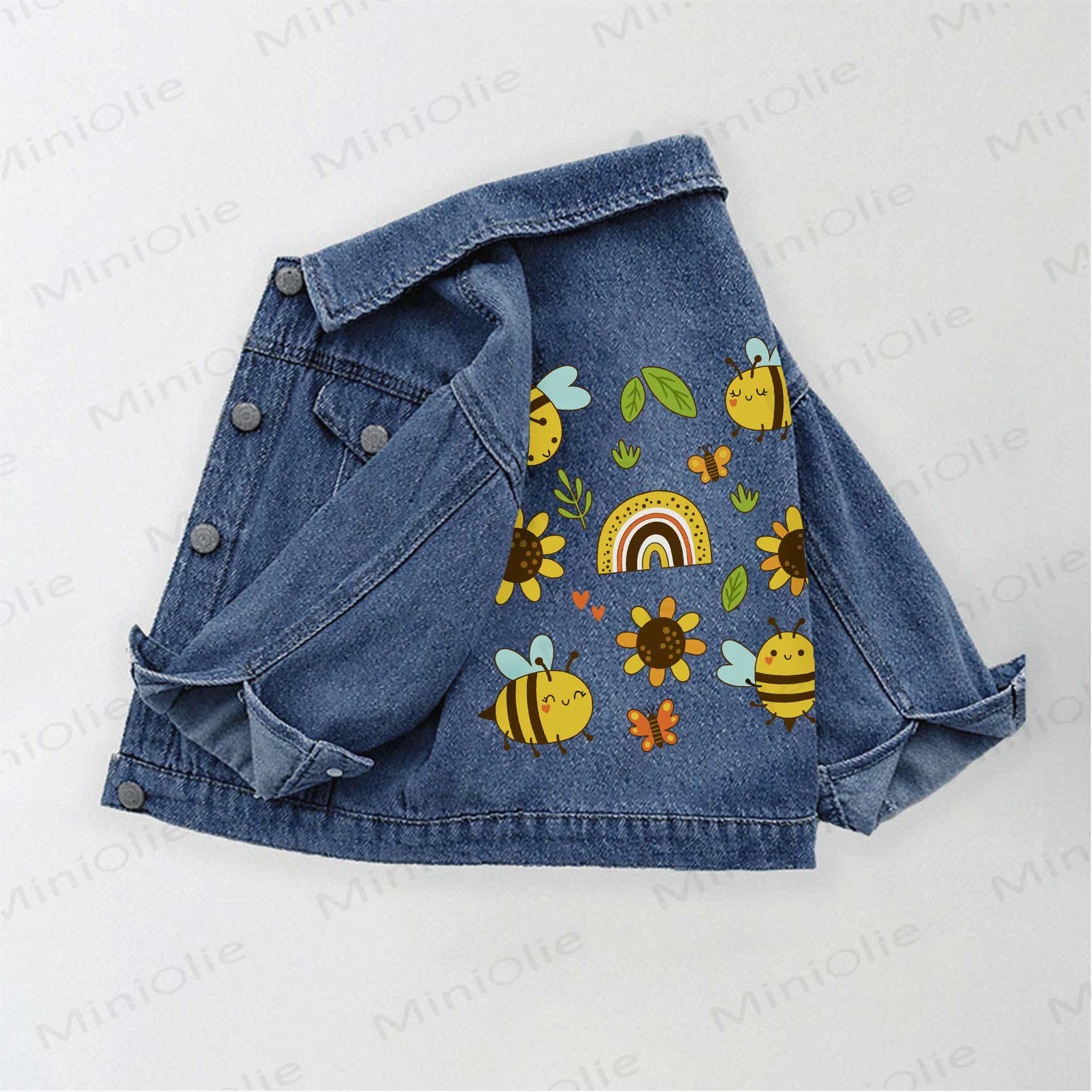 Toddler Kid Bee Sunflower Print Denim Jacket - Blue - 10-11T - image 1