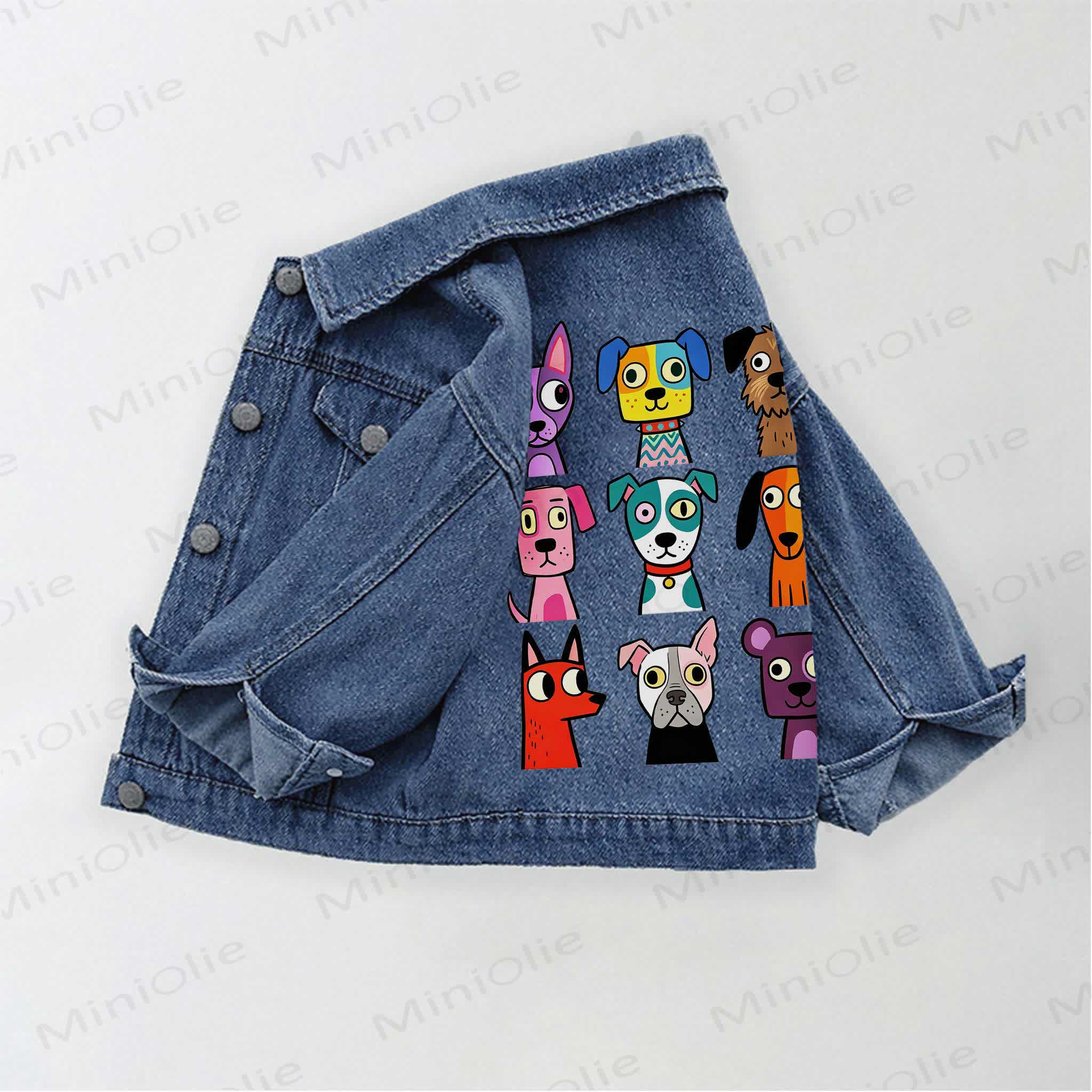 Toddler Kid Colorful Cartoon Dog Print Denim Jacket - Blue - 10-11T - image 1