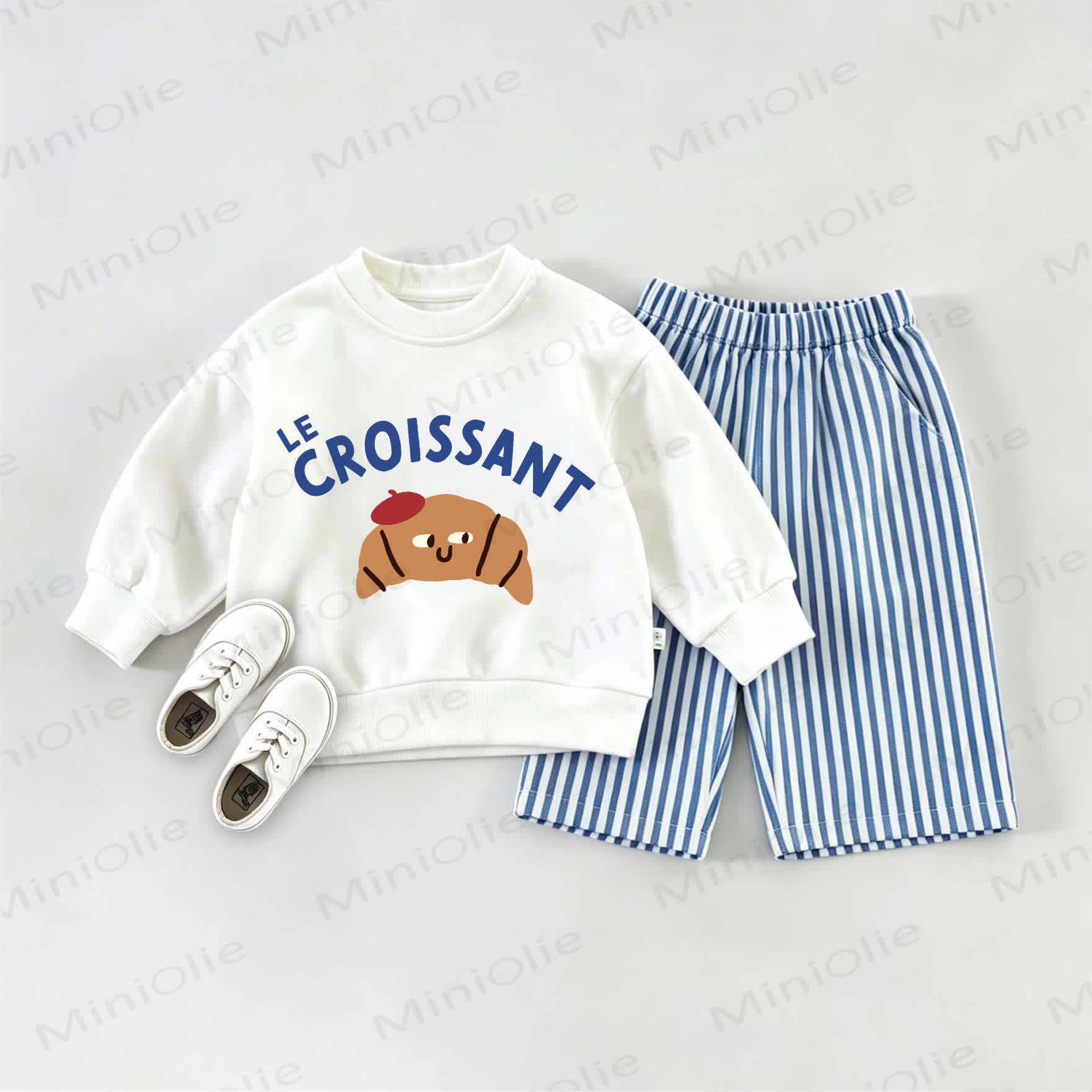 LE CROISSANT Baby Sweatshirt 2-piece Set - White&Blue - 2-3T - image 1