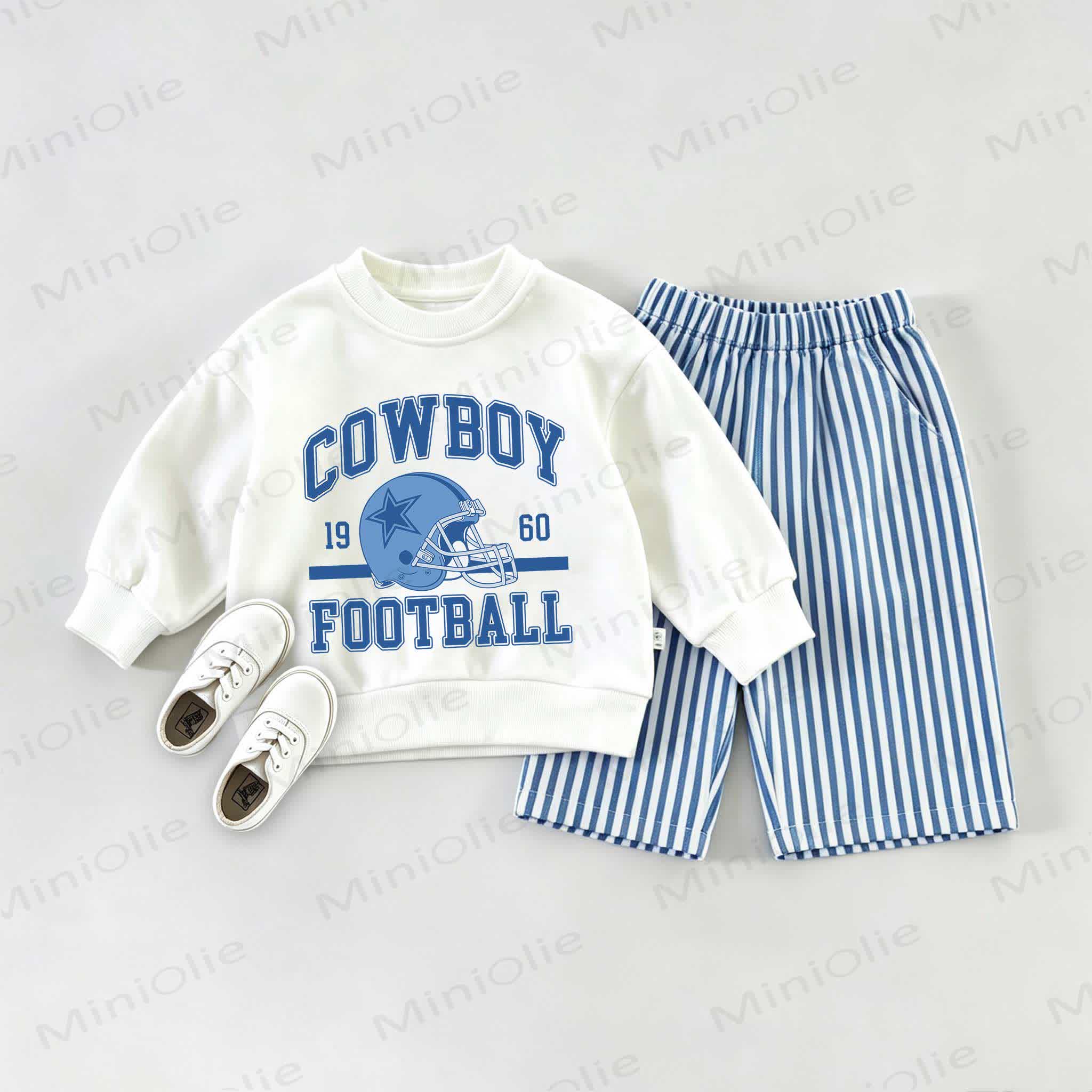 COWBOY, 19, 60, FOOTBALL Baby Sweatshirt 2-piece Set - White&Blue - 2-3T - image 1
