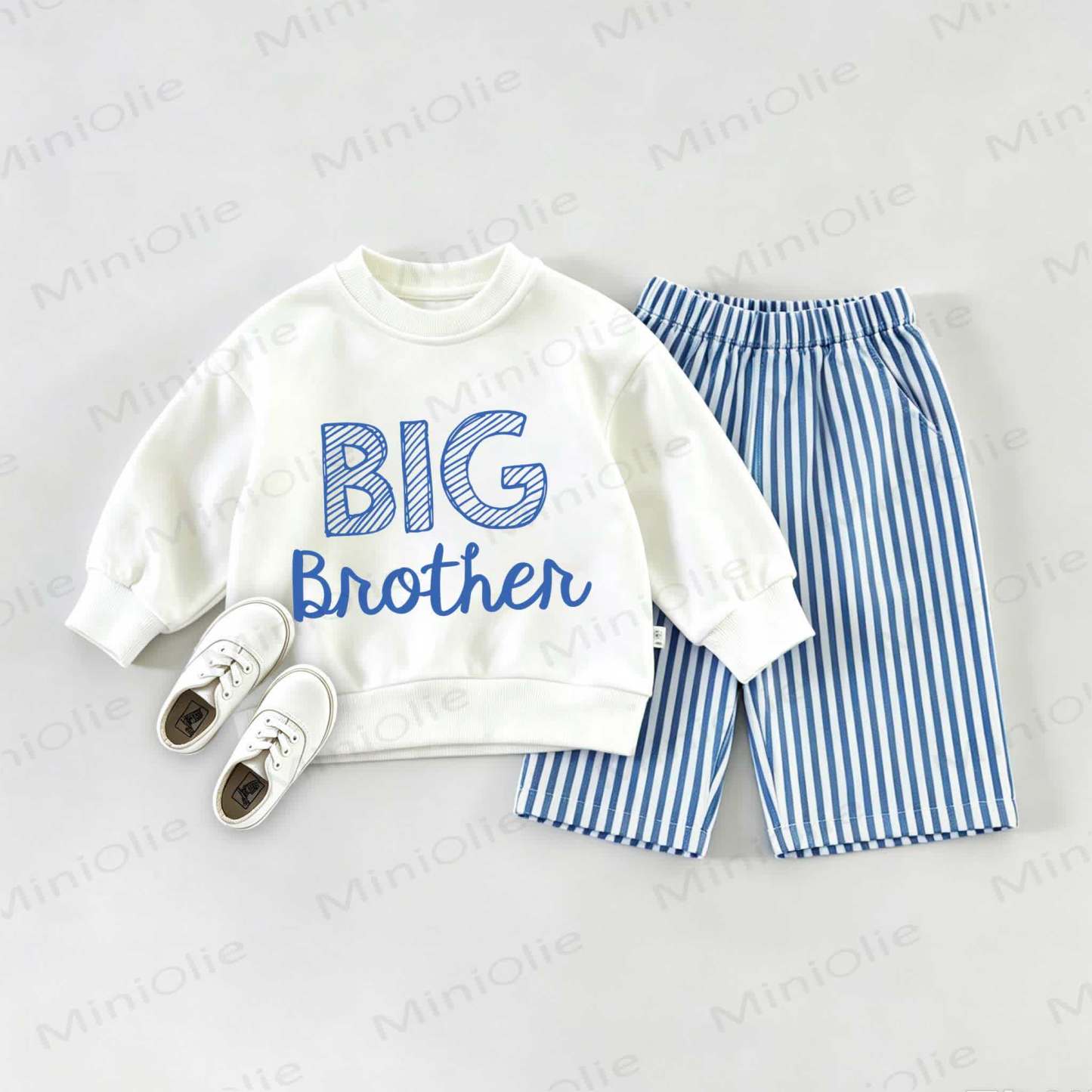 BIG BROTHER Baby Sweatshirt 2-piece Set - White&Blue - 2-3T - image 1