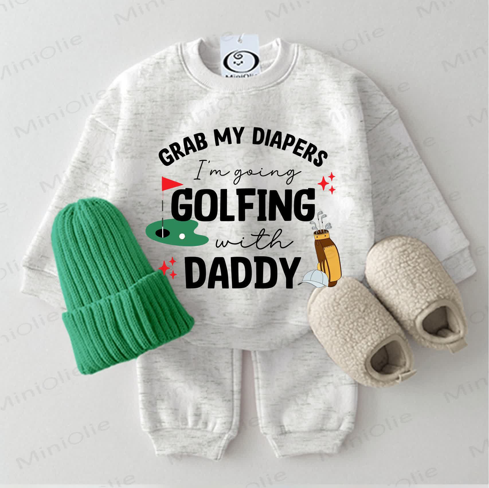 GRAB MY DIAPERS I'M GOING GOLFING WITH DADDY Baby 2-piece Light Grey Set - Light Grey - 2-3T - image 1