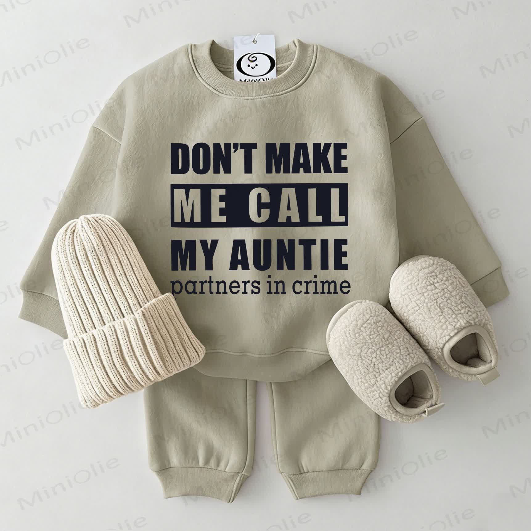 DON'T MAKE ME CALL MY AUNTIE PARTNERS IN CRIME Baby Sweatshirt 2-piece Grey Green Set - Grey Green - 2-3T - image 1