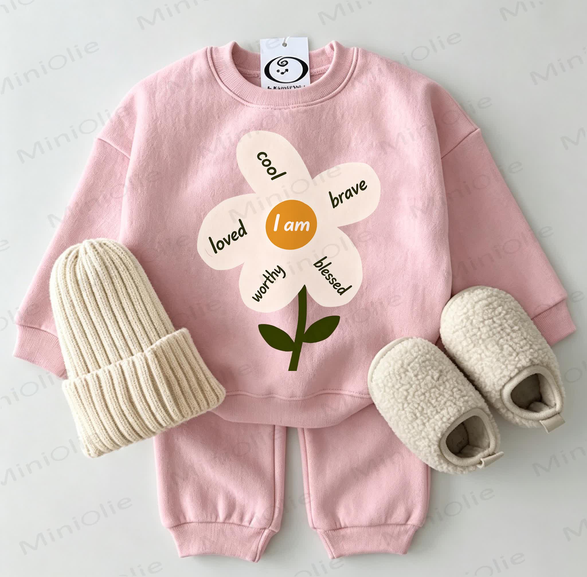 I AM COOL BRAVE BLESSED WORTHY LOVED Baby Sweatshirt 2-piece Pink Set - Pink - 2-3T - image 1